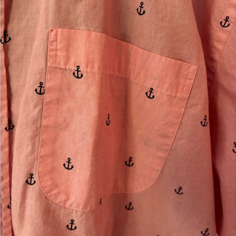 Brooks Brothers pink navy anchor nautical short sleeve button down size XL - Picture 2 of 4
